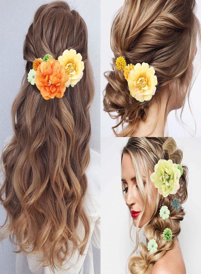 لابوهي 21 قطعة من مشابك الشعر الحريرية المزينة بالزهور، مشابك شعر نسائية أنيقة بنمط بوهيمي مزهر، مصنوعة يدوياً، إكسسوارات شعر للعروس، مشابك شعر على شكل وردة، إكسسوارات شعر لحفلات الزفاف (أخضر وأصفر). - Image 5